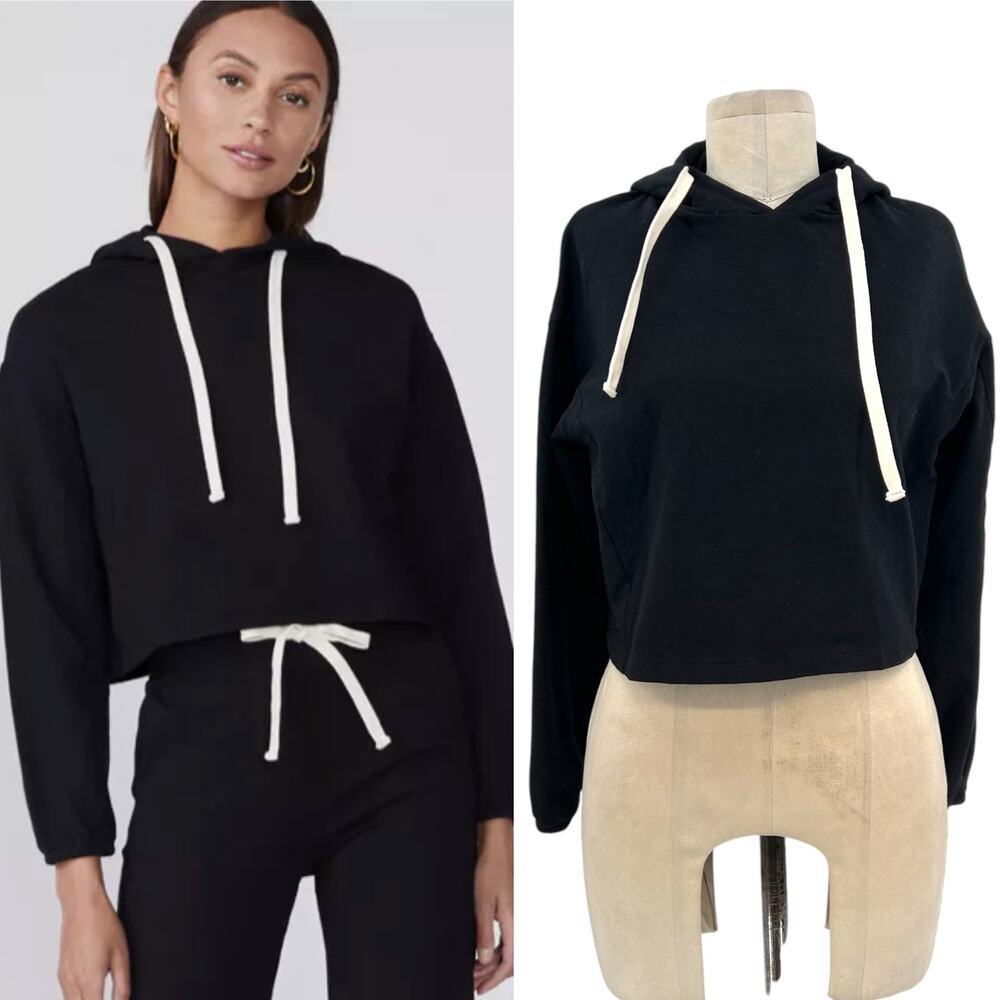 Monrow Black‎ Cropped Pull Over Hoodie Sweatshirt Size XS